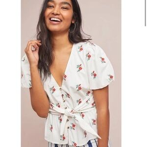 Anthropologie white rose shirt